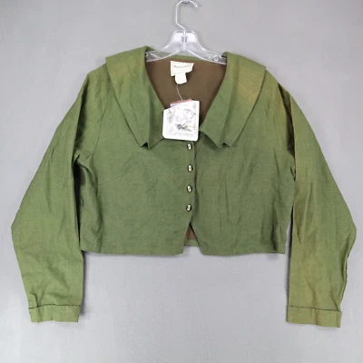 APRIL CORNELL Green Crop Eleanor Blouse Sz M Romantic Cottagecore Jacket - Image 1 of 4