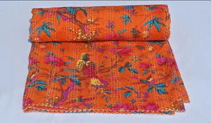 Indian Handmade Queen size Kantha Quilt 100%Cotton Bedspread Bohemian Blanket