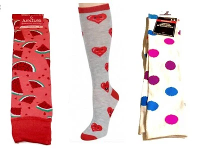 Mujeres Niñas Funky NOVEDAD CALCETINES HASTA LA RODILLA-Sandía-Emoji Corazones-Lunares-ELIGE 1 Foto 1 de 4
