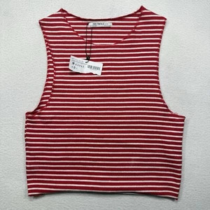 Brand New Red And White Striped Zara Sleeveless Crop Top New With Tags NWT - Picture 1 of 5