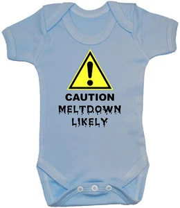 Vorsicht Kernschmelze wahrscheinlich Babygrow Strampler Body Weste 0-24m Junge Mädchen lustiges Geschenk - Bild 1 von 6