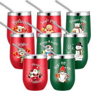 8 Pcs Christmas Tumbler with Lid 12 Oz Double Wall Insulated Travel Coffee Mug S - Picture 1 of 6