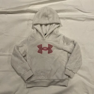 Under Armour Girl's Fuzzy Fleece Logo Hoodie White Pink Size 6 Soft Pullover - Picture 1 of 11
