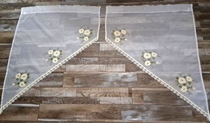 Vintage Curtains White Arched Floral Applique Sheer 2 PC Lace Ribbon Edge 60x39 - Picture 1 of 5