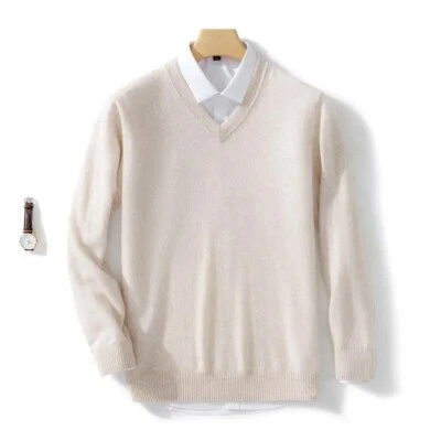 Mens 100% Cashmere Sweater Warm Tops Winter Outwear Casual Comfort Loose Fashion - Image 1 of 4