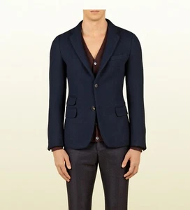 Gucci Runway KNIT Wool Blu Caspian Blazer Jacket 46 IT 36 US With Box, ULTRARARE - Picture 1 of 12