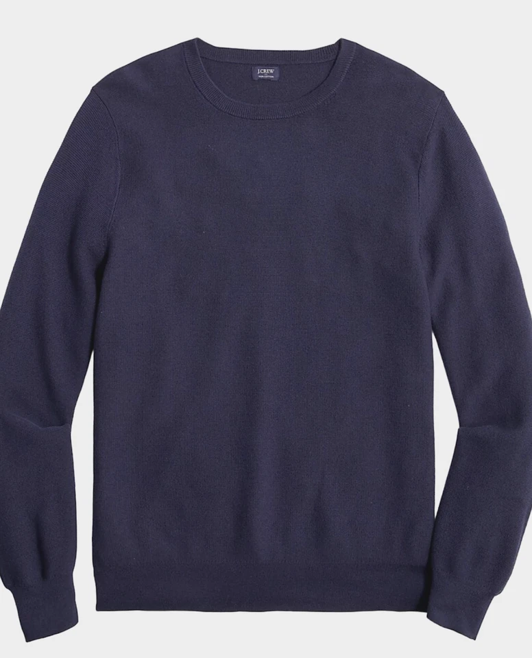 J.CREW Sweater Men Large Cotton Crewneck Pullover Garter-Stitch Navy Blue AF460