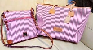 Dooney Bourke Bundle Set Fuchsia Pink Seaview Large Tote & Crossbody Travel Bags - Picture 1 of 24