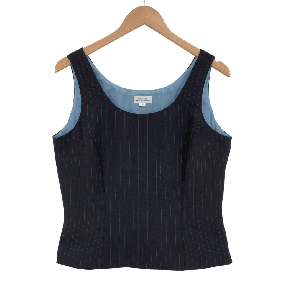 Camiseta sin mangas Tahari para mujer talla 10 negra a rayas forrada ligera cremallera lateral Foto 1 de 4
