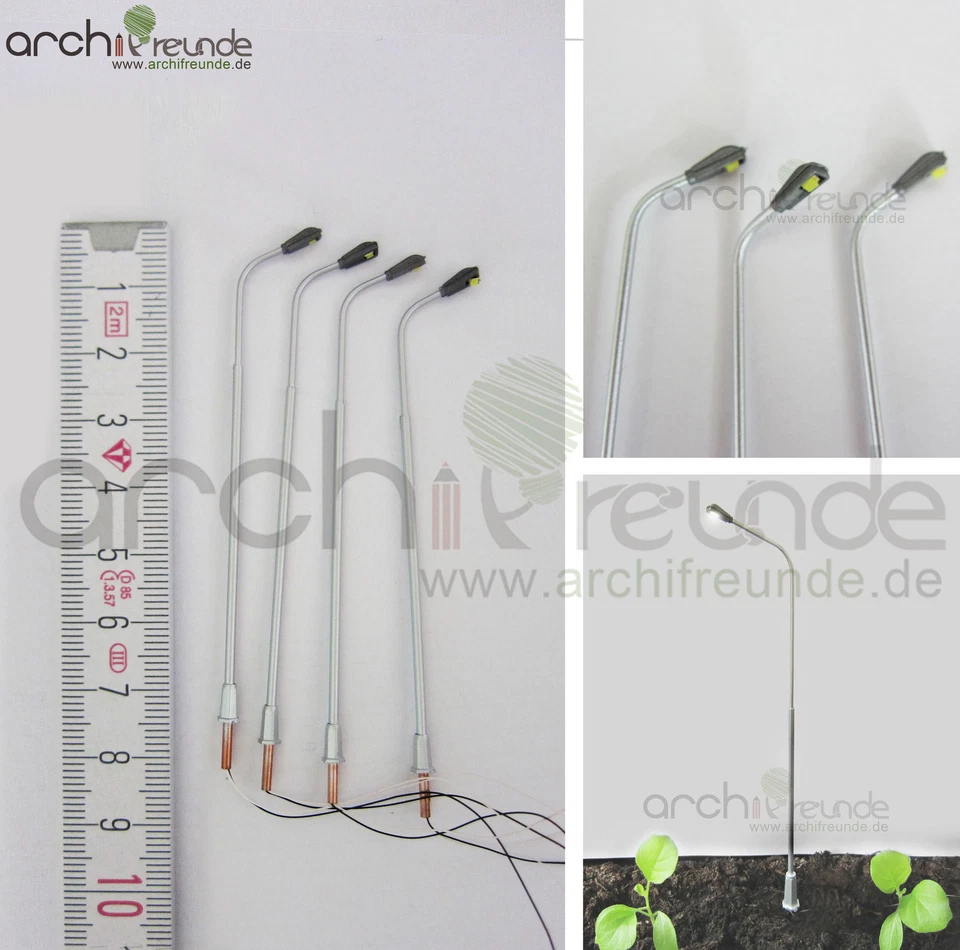 2x LED moderno Rame Lampada da strada argento 7,5cm Modellismo 1:100/1:87 - Immagine 1 di 1