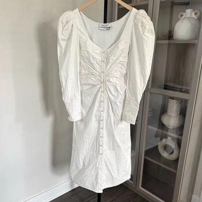 Vestido Prabal Gurung Blanco Escote Corazón Imitación Perla Botón Frontal Acanalado 10 Foto 1 de 4