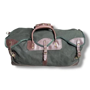 Vintage Orvis Battenkill Green Canvas Brown Leather Weekender Duffle Bag - Picture 1 of 8