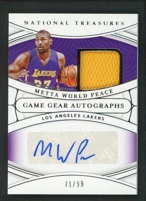 2021-22 METTA WORLD PEACE 71/99 AUTO JERSEY PANINI NATIONAL TREASURES GAME GEAR - Image 1 of 2