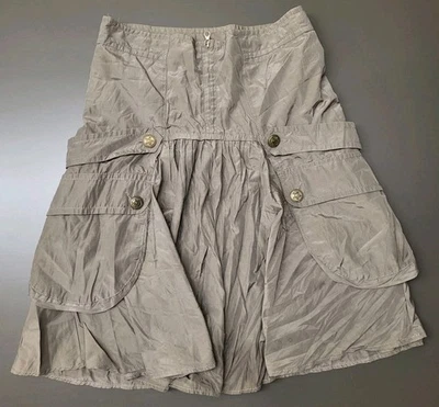 VTG Benetton Skirt Parachute Lagenlook Military Sz S 42 Boho Y2K Flow Runway - Image 1 of 4
