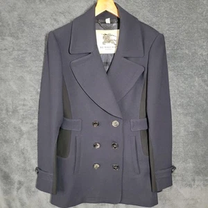 Burberry London Pea Mantel Damen Größe 10 Blau Schwarz Shadow Check Zweireiher - Bild 1 von 12