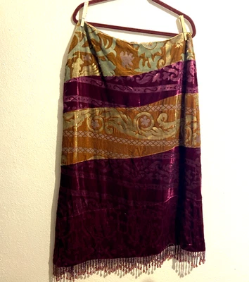 J Peterman Co SKIRT sz 16 L XL Holiday velvet brocade bead fringe Statement Boho - Image 1 of 4