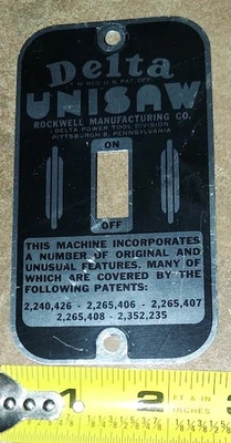 DELTA Rockwell UNISAW Original Switch Cover Plate Manufacturing Tablesaw Vintage - Image 1 of 2