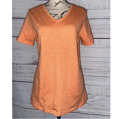 Camiseta Talbots Slub Tejida Mujer M Mangas Cortas Cuello en V Melocotón Mezcla de Algodón Foto 1 de 4