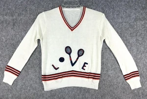 Vintage 70er 80er Jahre V-Ausschnitt Tennis Pullover Gr. Medium? Love Schläger Spellout - Bild 1 von 10