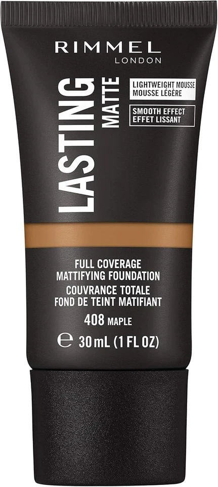 RIMMEL LASTING FULL COVERAGE MATTE FOUNDATION MAPLE 408 30ML FREE DELIVERY - Image 1 of 1