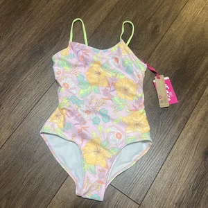 Justice Swimsuit Girl's Youth S 7-8 One Piece Floral Surf Swimwear beach - Picture 1 of 3