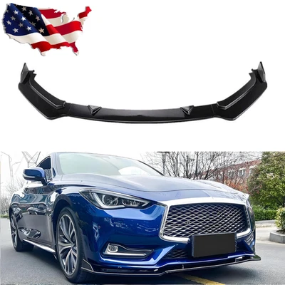 For 2017-2022 Infiniti Q60 Gloss Black V2 JDM Front Bumper Lip Splitter Spoiler Foto 1 de 4