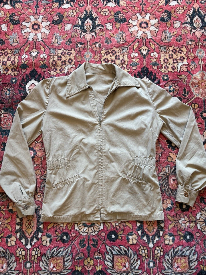 复古 50 年代 60 年代野生动物园夹克斜纹卡其色 Conmar 拉链轻便狩猎夹克 M — 第 1/4 张图片