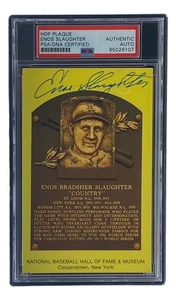 Enos Slaughter Signed 4x6 St Louis Cardinals HOF Plaque Card PSA/DNA 85026107 - Picture 1 of 4
