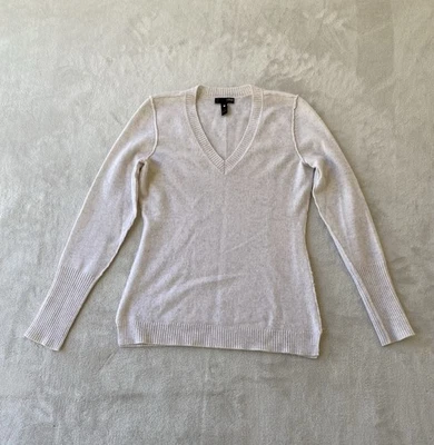 Suéter Aqua Cashmere Pequeño Beige Cuello en V Manga Larga Pullover Foto 1 de 4