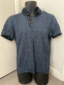 Ted Baker Flowbo Polo Shirt Size Medium Blue Cotton Collar Short Sleeve 4 Floral - Picture 1 of 10