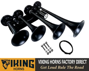 12-VOLTS LOUD 149dB, BLACK 4-TRUMPET TRAIN-AIR-HORN, FOR TRUCKS, SUVS, PICK-UPS - Bild 1 von 8