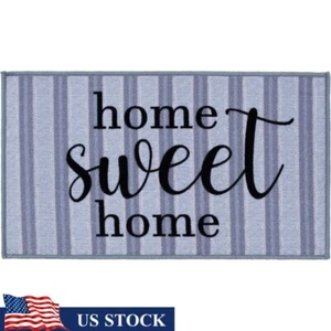 Indoor Accent Rug Striped Home Sweet Home Stain Resistant Durable Skid Resistant - Picture 1 of 5