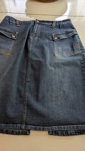 Ashley Stewart Denim Midi Elástico Falda Trasera Abertura Azul Denim, Talla 18W - Imagen 1 de 5
