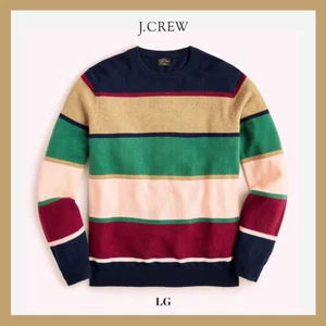 NWT - J.  Crew 100% Cashmere Sweater in Stripe, Navy Multi Strip, Sz L  - $168 - Picture 1 of 8