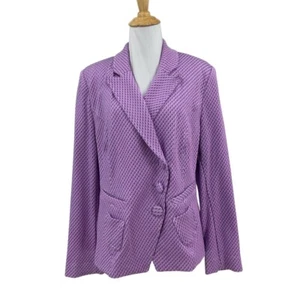 Cabi Blazer Womens L Large Purple Pink Imperial Big Button Printed Ponte Jacket - Picture 1 of 12