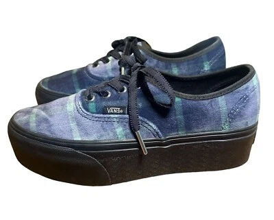Zapatos de plataforma Vans para mujer auténticos de terciopelo apilado a cuadros verde negro 6M/7,5W Foto 1 de 4