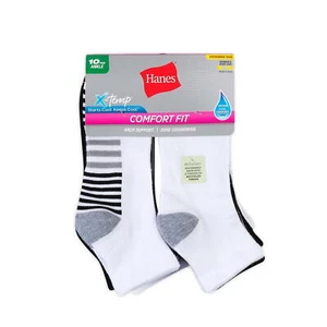 Hanes Women's Comfort Fit Ankle Socks, Size8-12, 10-Pack, White & Black - Picture 1 of 2