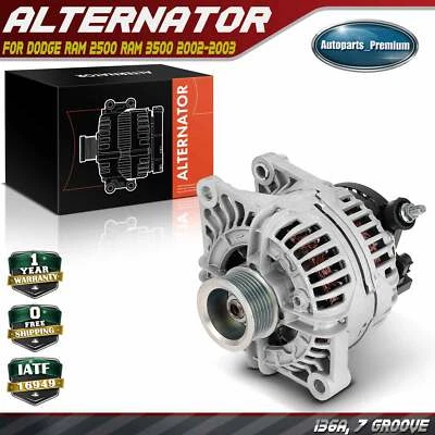 Alternador para Dodge Ram 2500 Ram 3500 2002-2003 V10 8,0 L 136A 12 V CW 7 ranuras Foto 1 de 4
