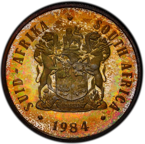 PR67DC 1984 South Africa Silver 1 Rand Proof, PCGS Secure- Pretty Rainbow Toned Cover
