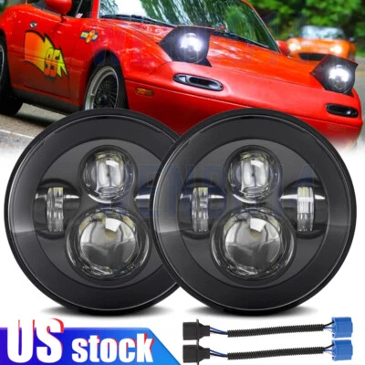 Pair DOT 7 inch Round LED Hi/Lo Beam Headlights for Mazda Miata 90-97 MX5 RX7 - Image 1 of 4