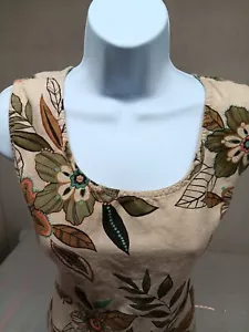 Hot Cotton By Marc Ware XL Tan Floral Linen Shirt Short Sleeve Button Up 2 Pcs - Picture 1 of 17