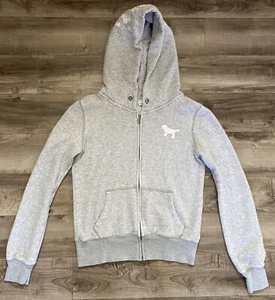 Victorias Secret PINK Hoodie Full Zip Rear Graphic Gray sz Small - Picture 1 of 11