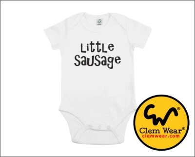 CLEM WEAR Baby Grow LITTLE SAUSAGE funny silly Romper Body Suit Gift unisex child kids