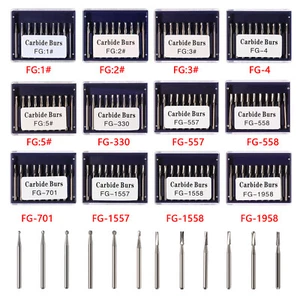Fresas dentales de carburo de tungsteno FG tipo redondo para pieza de mano de alta velocidad 10-100 un. - Imagen 1 de 62