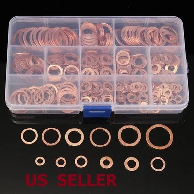 280Pcs Kit 12 Sizes Assorted Solid Copper Crush Washers Seal Flat Ring + Case - Image 1 of 4