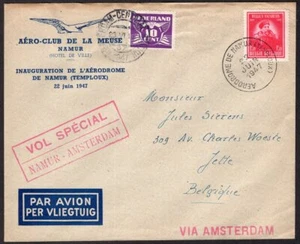 331 BELGIUM TO NETHERLANDS COVER 1947 SPECIAL FLIGHT NAMUR - AMSTERDAM - Picture 1 of 2