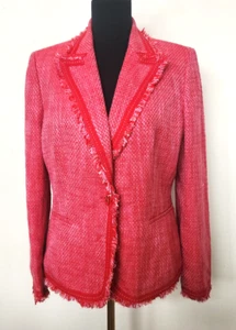 NEW Kasper Women's Red Tweed With Fringe Trim 1Pc Blazer Jacket Size 10 - Picture 1 of 7