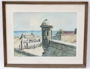 Manuel Eduardo Nieto 14x10 Vintage Orig. Aquarell Gemälde Cartagena Kolumbien - Bild 1 von 8