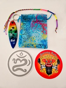 Bali Items Gift Pack. Surfboard Key Ring. Stickers. Hair Extension/ Wrist Band. - Bild 1 von 1