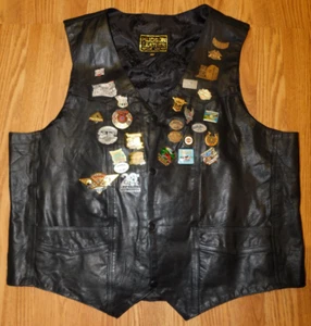 Motorcycle Biker Club HARLEY DAVIDSON Black Vest, Mens 4XL, 30 Pins Patches - Picture 1 of 7